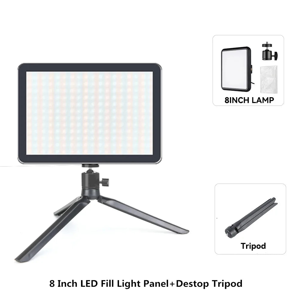 8/12 Inch LED Photography Video Light Panel Lighting Photo Studio Lamp Kit For Shoot Live Streaming Youbube With Tripod Stand