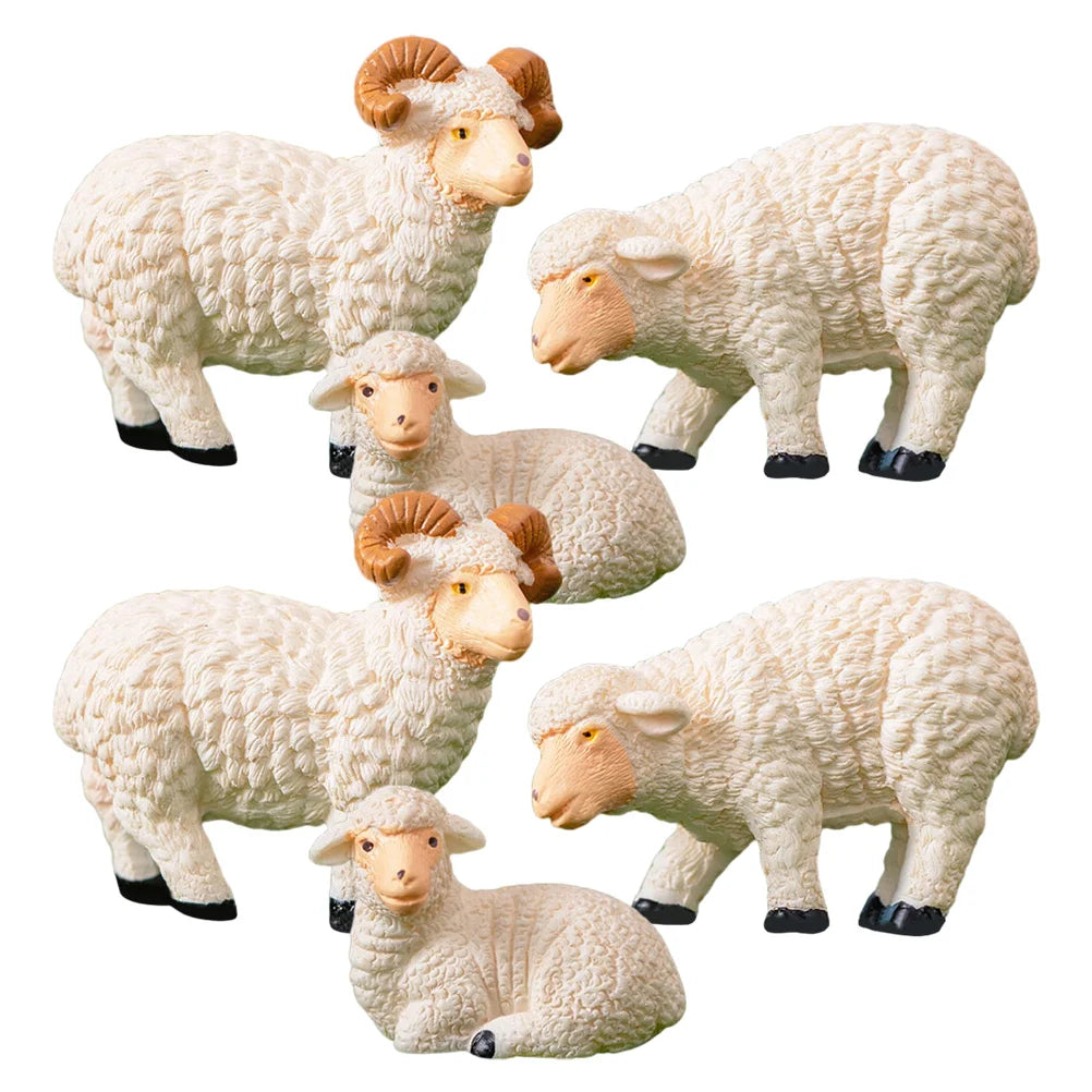 6 Pcs Micro Landscape Decoration Animal Goat Statues for Home Mini Figurine Resin Office Table Sheep Sculptures Decorations