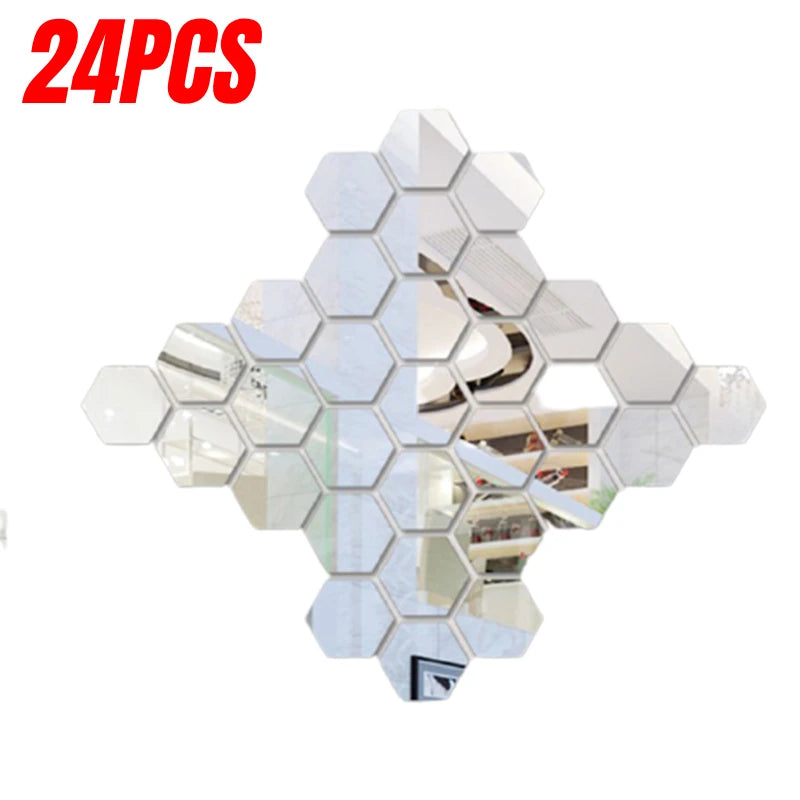 12/24PCS Wall Sticker Mirror 3d Stickers Acrylic Mirror Modern Multi-piece Package Large Pattern Self Adhesive Decorative Mirror