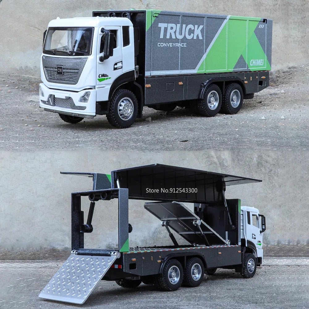 1/32 Wingspan Container Truck Model Toy Car Alloy Diecast 5 Doors Opened Simulation Vehicle Sound Light Toys Collection for Boys