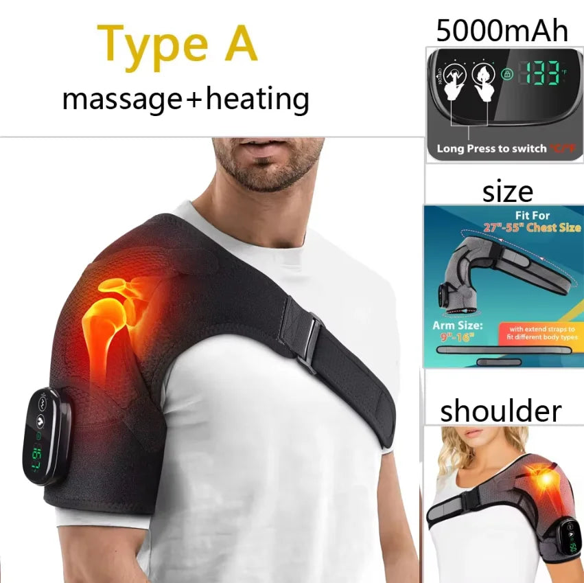 Electric Heating Heated Shoulder Brace Wrap Shoulder Massage Support Belt Strap with Adjustable of Heating