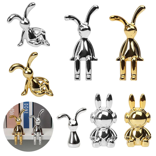 Mini Electroplated Rabbit Statues Car Dashboard Toys Doll Figures Home Garden Table Decoration Cute Ornament Crafts Gift