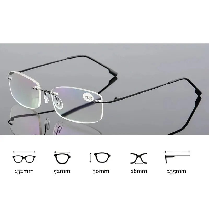 Ultralight TR90 Memory Titanium Rimless Reading Glasses Men&Women Presbyopic Eyeglasses +1.0 +1.5 +2.0 To+3.5 +4.0