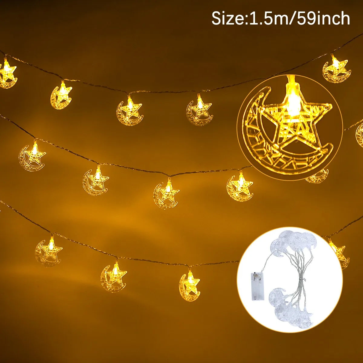 Eid Mubarak Moon Star Led String Lights Ramadan Decoraion for Home 2025 Ramadan Kareem Muslim Islam Al Adha Party Supplies