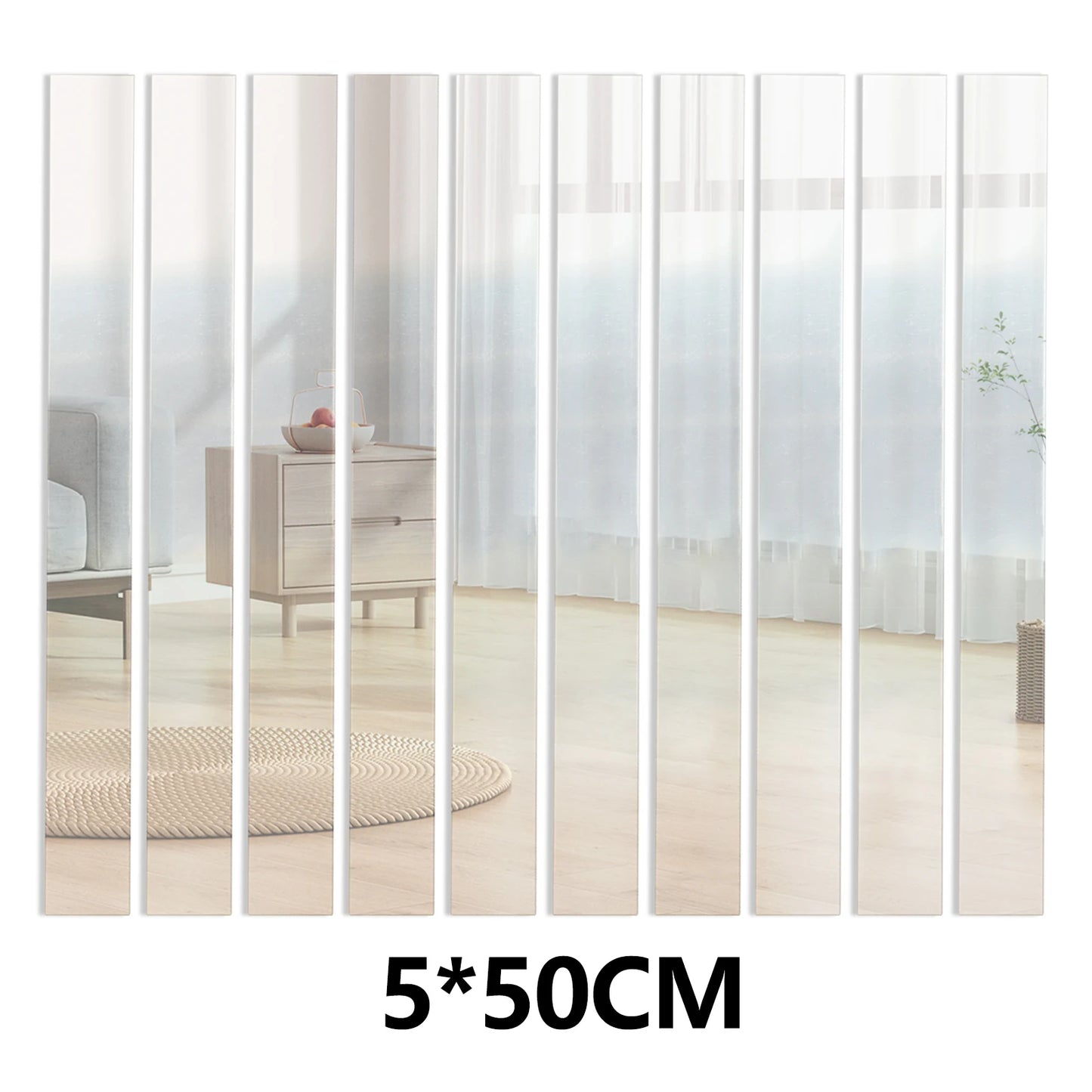 10Pcs 5×50cm Long Strip Acrylic Mirror Mosaic Wall Sticker Living Room Bedroom Decor Fit For Sofa Setting Wall, Dining Room