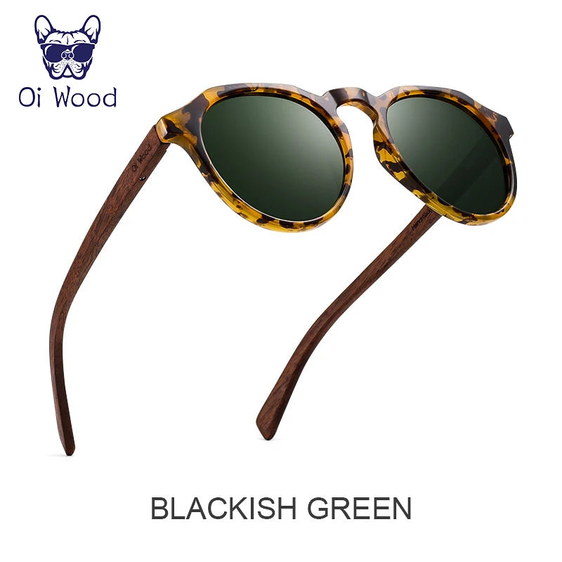 Oi Wood Sunglasses Women Men's Sun Glasses  Walnut Wood Round Eyeglasses Red LensTortoise Shell Frames