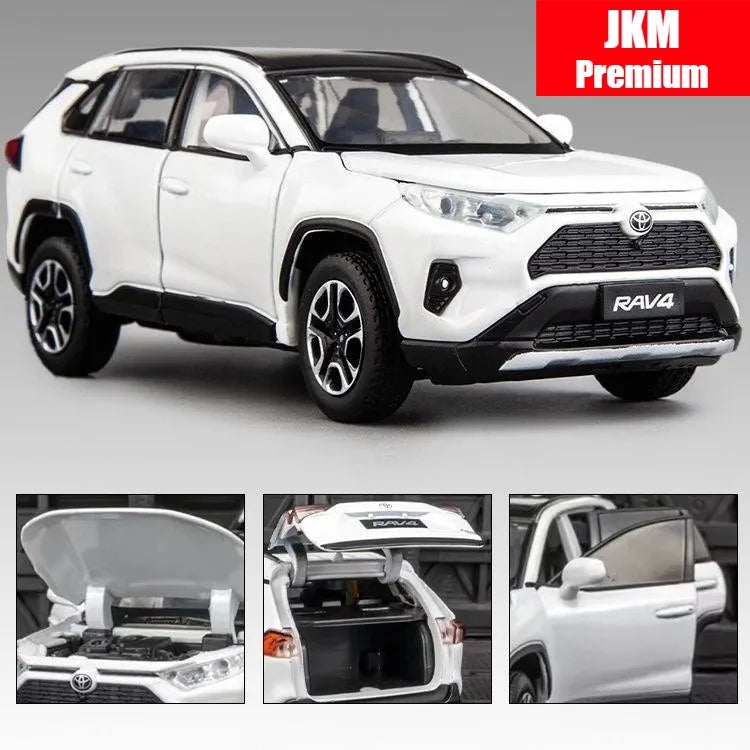 1/32 Toyota RAV4 SUV Off-Road Toy Car, JKM Diecast Metal Model Sound & Light Doors Openable Educational Collection Gift For Boy