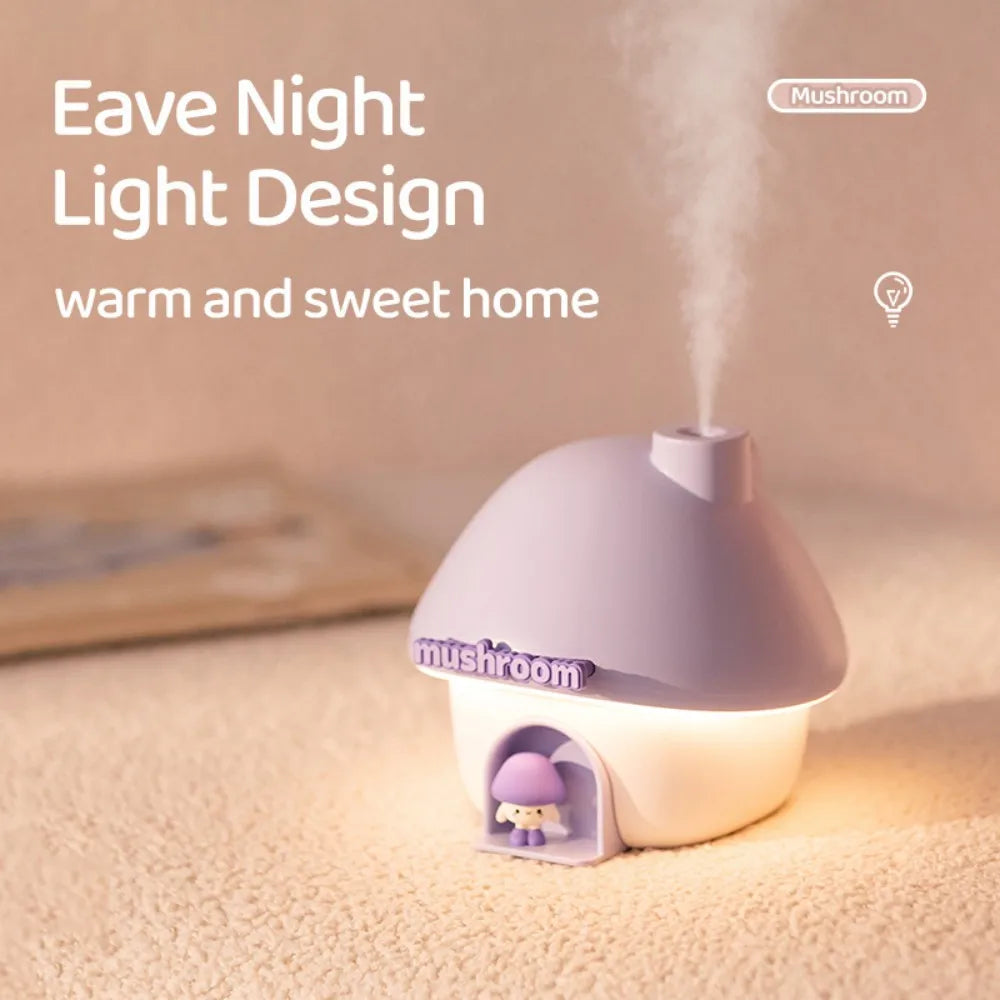 Cartoon Air Humidifier 300ml Mini Essential Oil Aroma Diffusers Colorful Lighting Cute Mushroom House Home Ultrasonic Humidifier