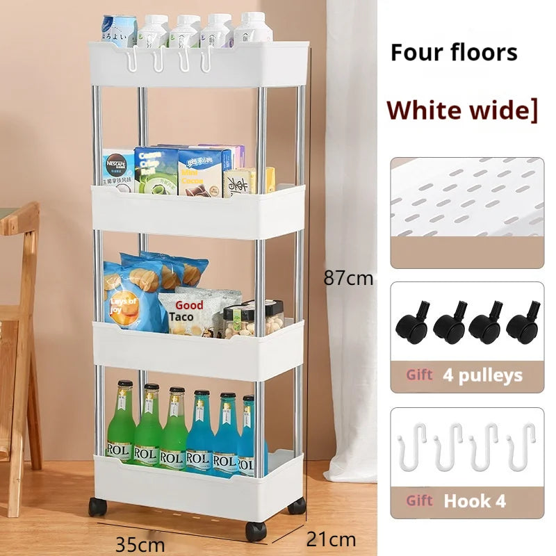 LH 3/4 Tier Mobile Storage Rack Multifunctional Save-Spacing Movable Gap Plastic Bathroom Rack Trolley Organizer with Wheels