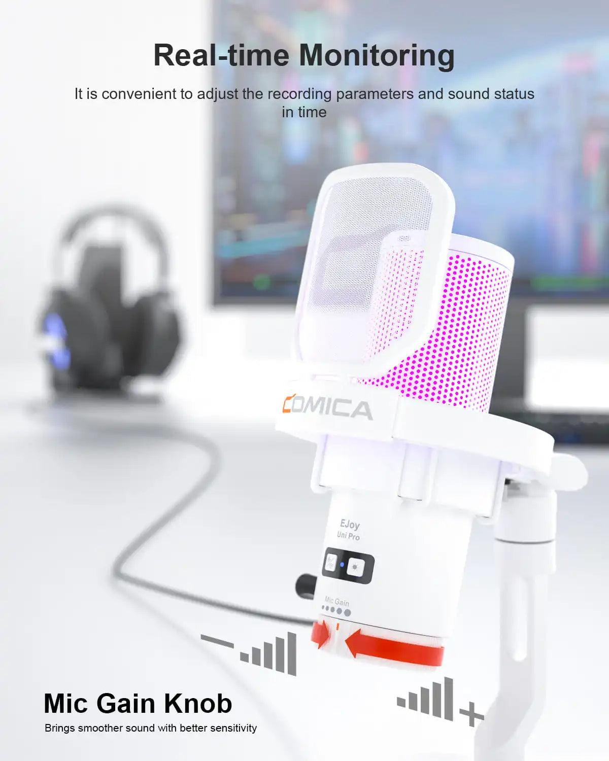 COMICA Ejoy Uni/Uni Pro Wried/Wireless USB Gaming Microphone for PC, smartphone,PS4/5 Condenser Mic RGB Mic with Noise reductuon