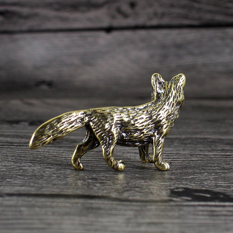 Solid Brass Fox Figurines Miniatures Desk Ornaments Art Crafts Retro Small Animal Statue Home Desk Decoration Fox Brass Ornament