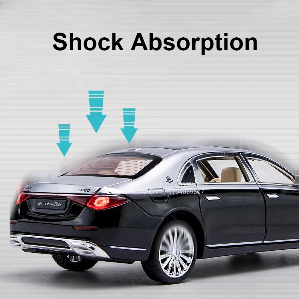 1:24 Maybach S680 Car Model Toy Doors Opened Sound Light Pull Back Diecast Metal Shock Absorption Models Boys Collection Gifts