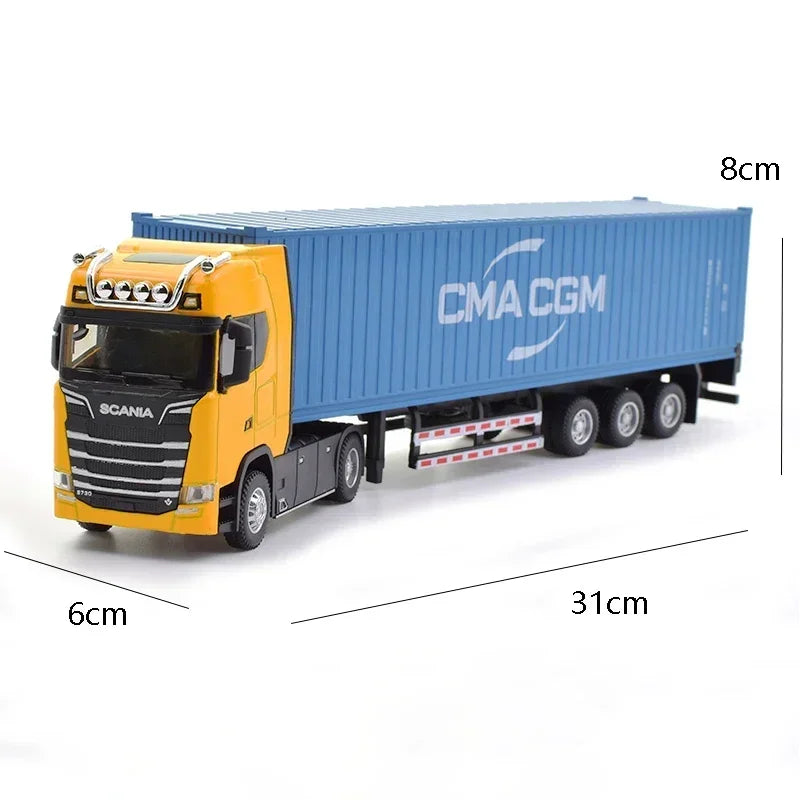 1:50 SCANIA Diecast Metal Model Toy Container truck Pull Back With Sound & Light Trailer Car Toys Xmas Gifts