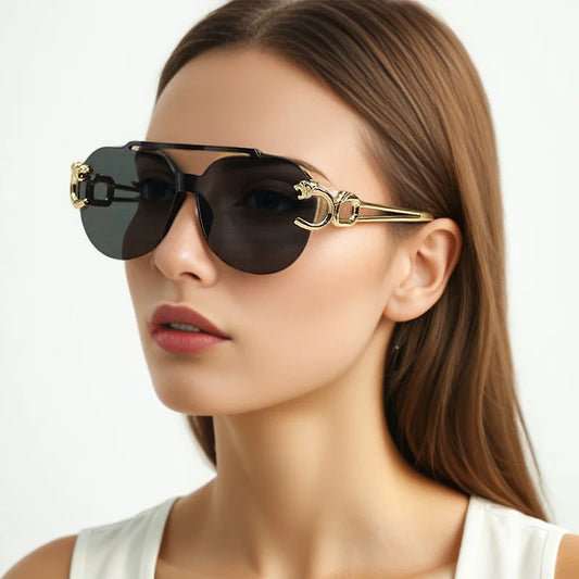 New Big Rimless Sunglasses Women Men Round Sun Glasses for Female Male Metal Frame Circular Pilot Sunglasses ﻿