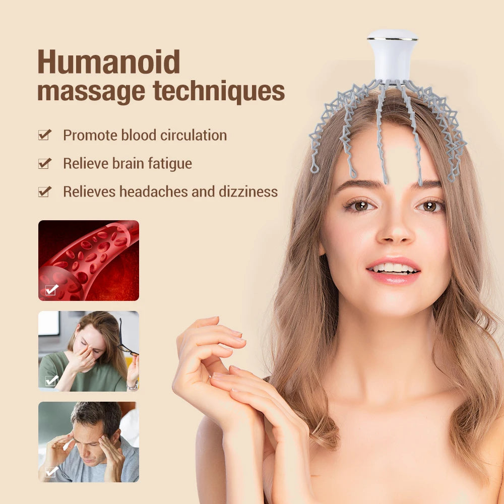 12 Claw Octopus Electric Head Massager USB Rechargeable Scalp Massager Relieve Fatigue Blood Circulation Hair Massage Machine