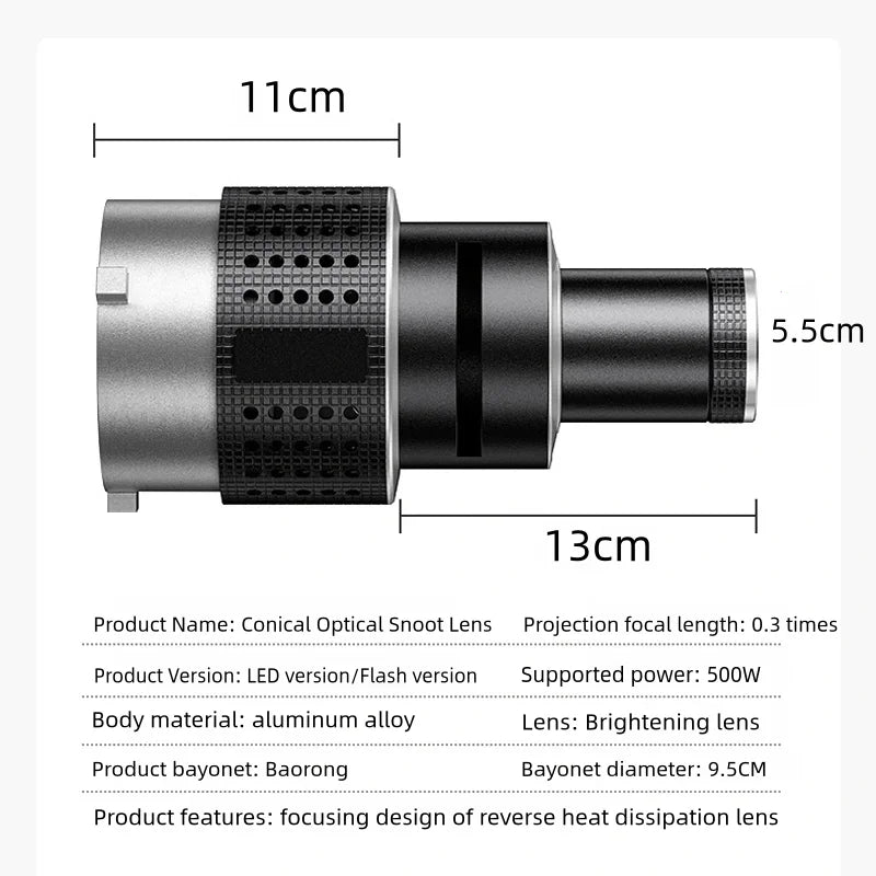 Bowens Mount Flash Snoot Conical Lens Video Artist Modelling Shape Photo Studio  Light Kit with Optical Spotlight Lens 35 Gobos