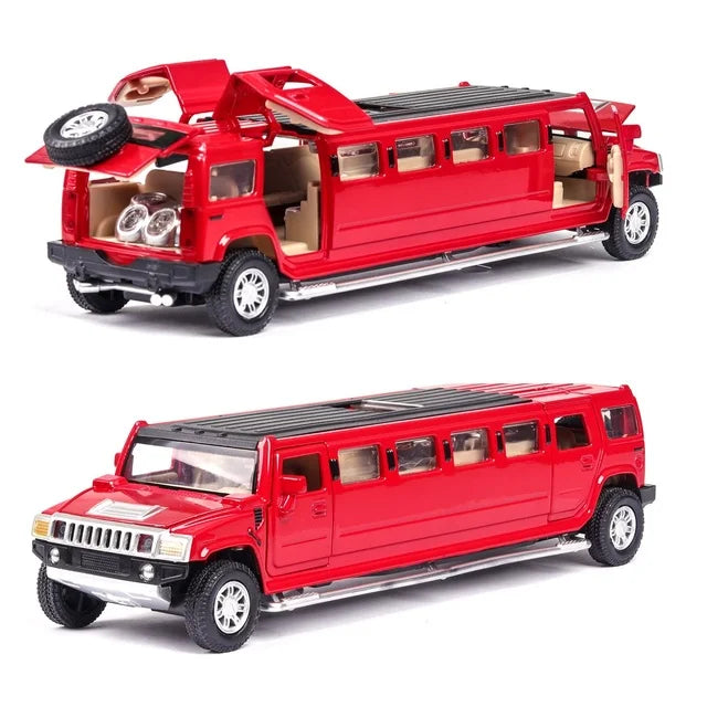 1:32 Alloy Lengthen Hummer Limousine Car Model Metal Diecasts Vehicles With Sound Light Pull Back Car Collection Toys Kids Gifts