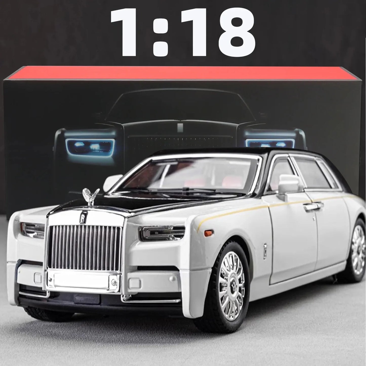 1:18 Rolls-Royce Phantom Model Car, Zinc Alloy Pull Back Toy Diecast Car with Sound and Light, Realistic Modeling Model Toy