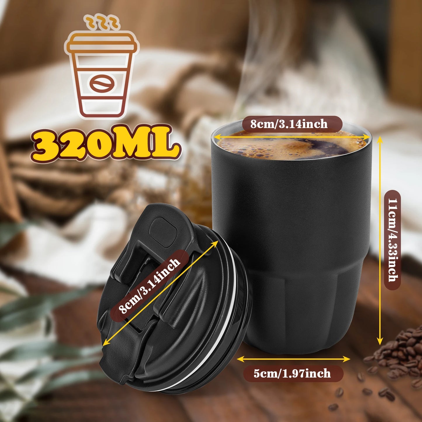 320ML Travel Coffee Mug Car Insulated Cup Stainless Steel Portable Thermal Mug Leak-Proof Thermos Bottle Tea Cup Vacuum Flasks