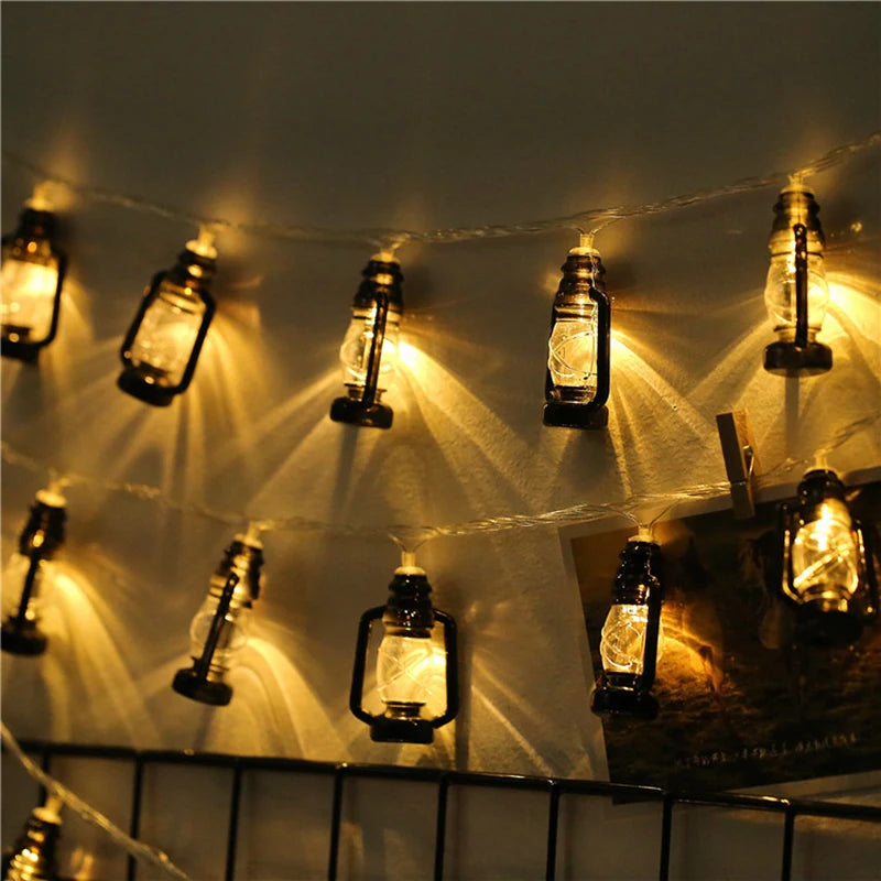 Ramadan Decoration Plastic Lantern Led String Lights Ramadan Kareem Decor Eid Mubarak Gift Al-Fitr Eid Festival Party Supplies