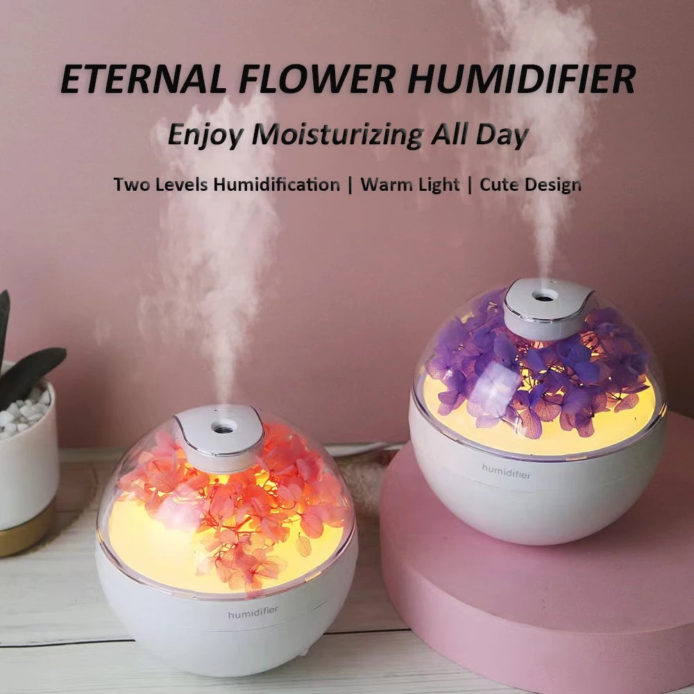 2025 New USB Power Cord Mini Simulated Flower Air Humidifier Aroma Diffuser Essential Oil Diffuser With Warm Night Lights