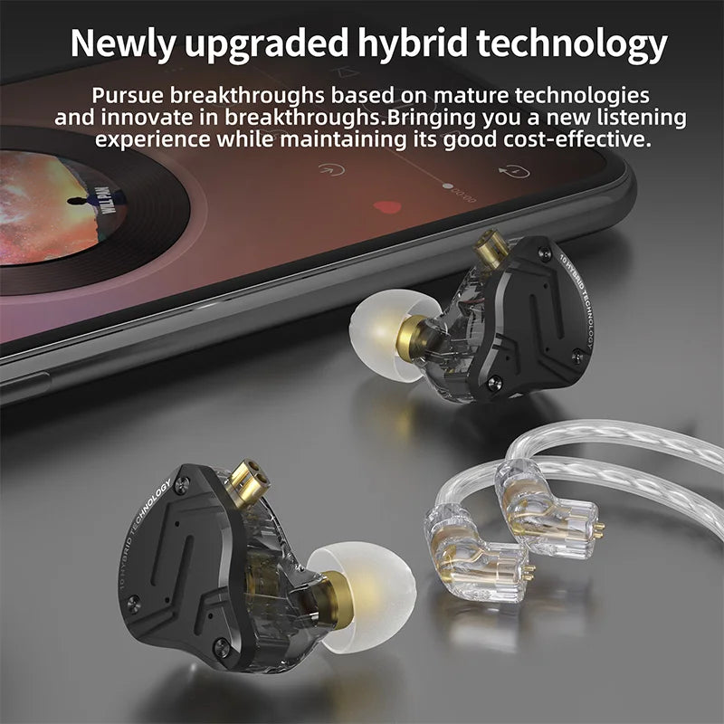 KZ ZS10 Pro X HiFi Earphones Hybrid Driver Bass Metal Earbuds Sport Noise Cancelling Game Headphone with Detachable Audio Cable