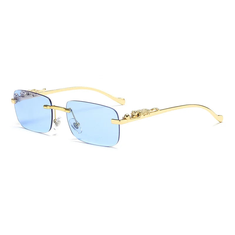 New Rimless Rectangle Vintage Metal Leopard Head Sunglasses Fashion Frameless Tinted Glasses Shades for Women Men