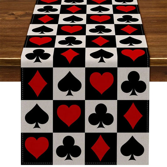 Casino Table Runner Checkered Rhombus Playing Card Table Runner Las Vegas Party Tablecloth Casino Night Birthday Party Decors