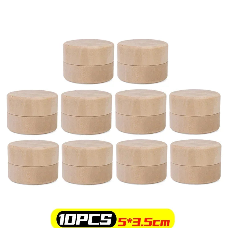 1/10PCS Mini Round Wooden Boxes Natural Wood Jewelry Rings Earrings Storage Container DIY Anniversary Valentine's Day Gift Decor