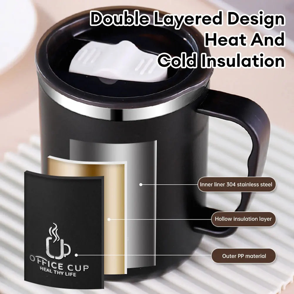 500ml Thermal Coffee Cup Double Wall Stainless Steel Heat Insulated Coffee Milk Mug with Handle and Lid Travel Drinking Tumbler