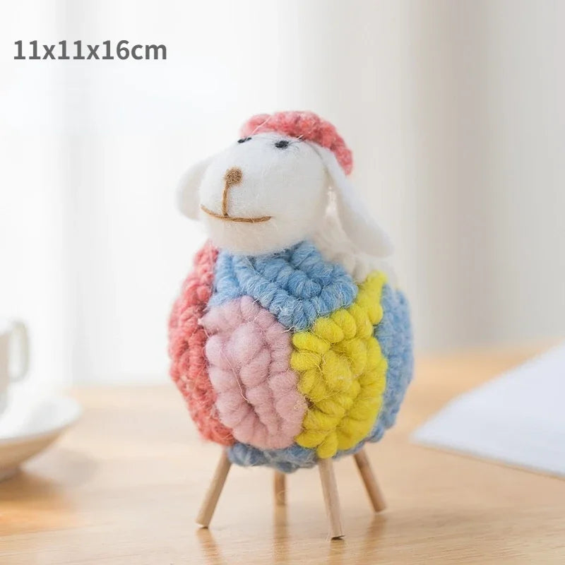 Handmade wool felt filled sheep small ornaments creative ins bedroom desktop home furnishings statue miniature crafts pendant