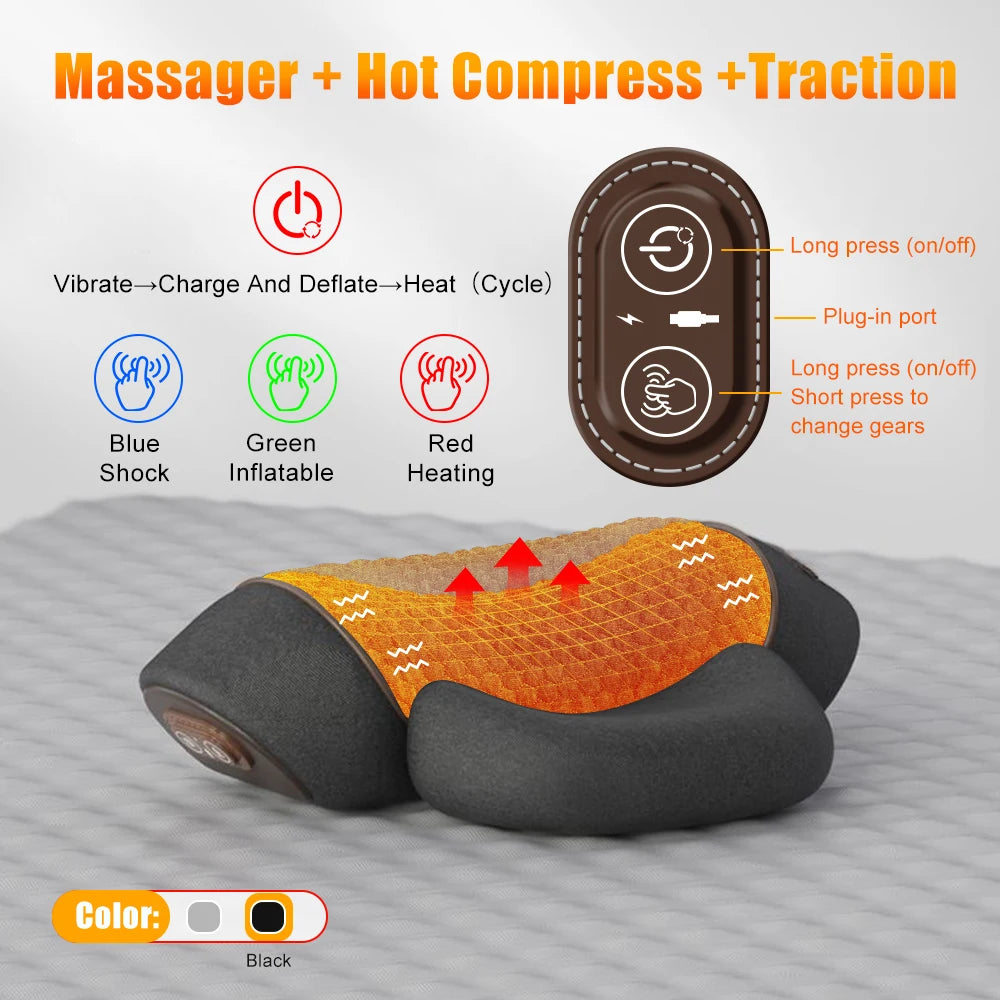 3 In 1 Neck Massager Cervical Pillow Hot Compress Vibration Massage Neck Traction Relax Pillow Spine Support Massager Tools