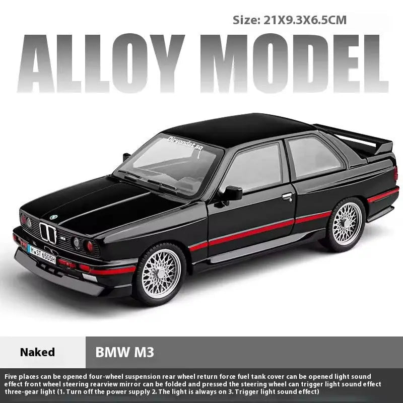 1:24 BMW M3 E30 1988 Supercar Alloy Car Model Sound and Light Pull Back Children's Toy Collectibles Birthday gift