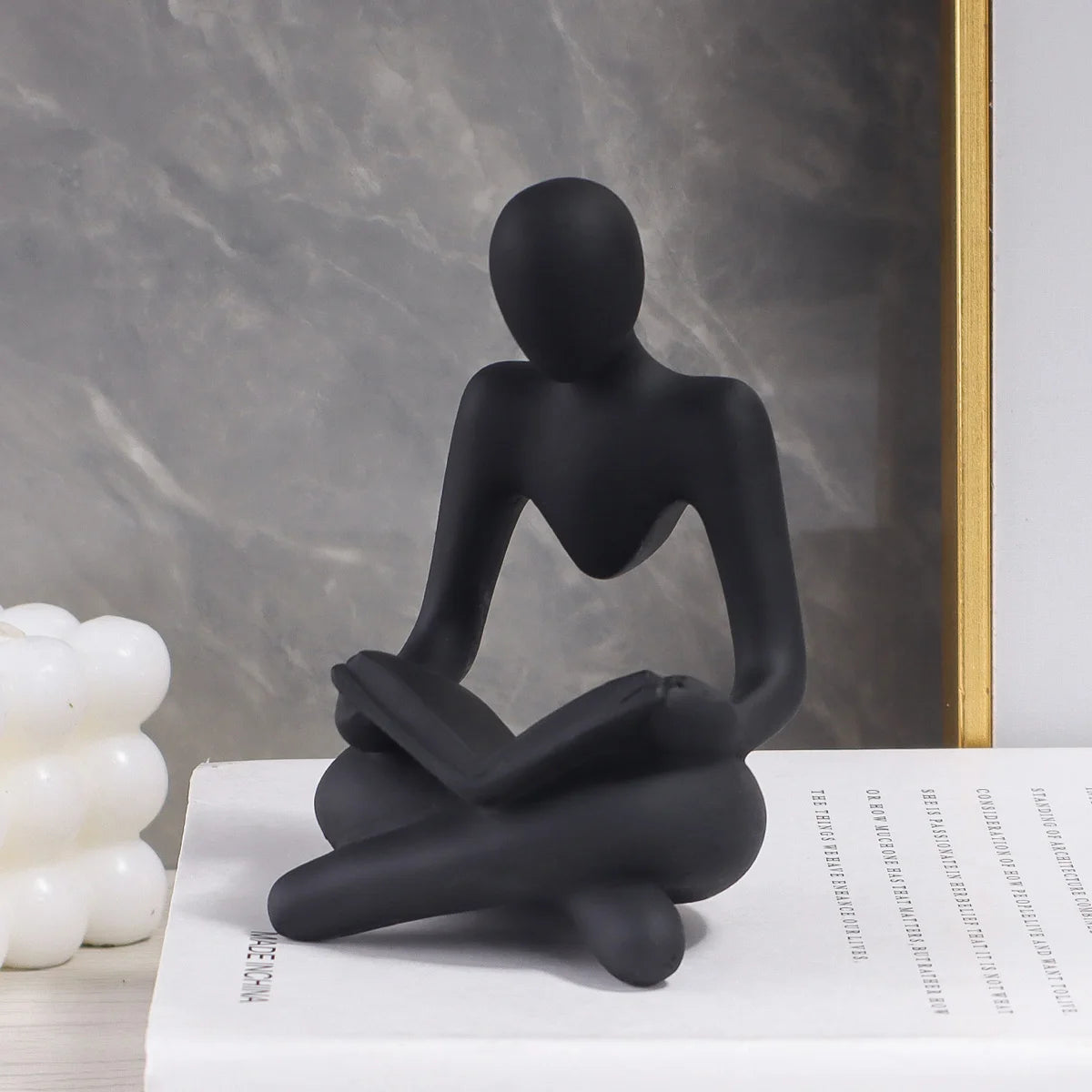 Minimalist Creative Sitting Reader Sculpture - Resin Art Craft, Home Decor Piece for Bookshelf, Living Room, Office