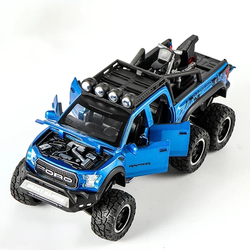 1:24 Ford Raptor F150 Model Toy Cars Alloy Diecast Off-Road Vehicles Sound Light Pull Back Doors Opened Pickup Trucks Kids Gifts