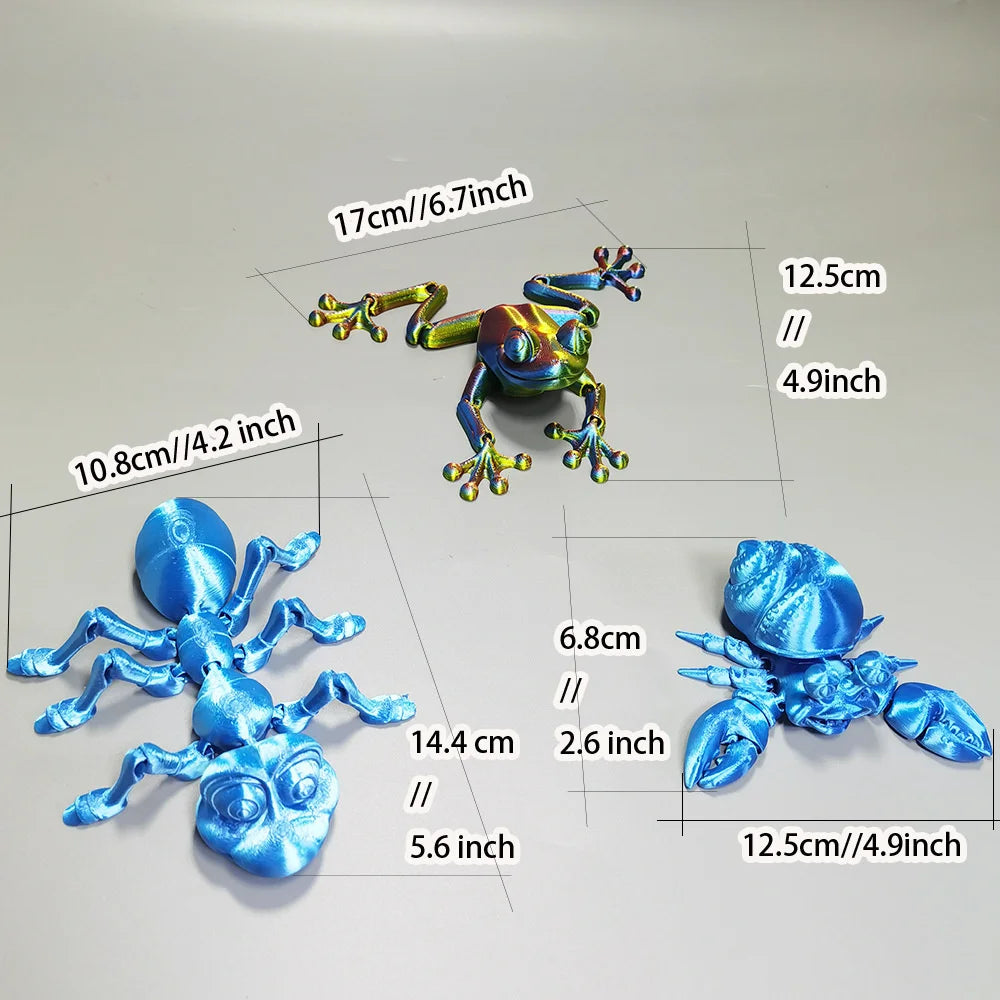 3D Printing Simulation Tree Frog Joint Movable Frog Ant Crab Ornaments Kitchen Home Decoration Offices Funny Animal Desk Toys