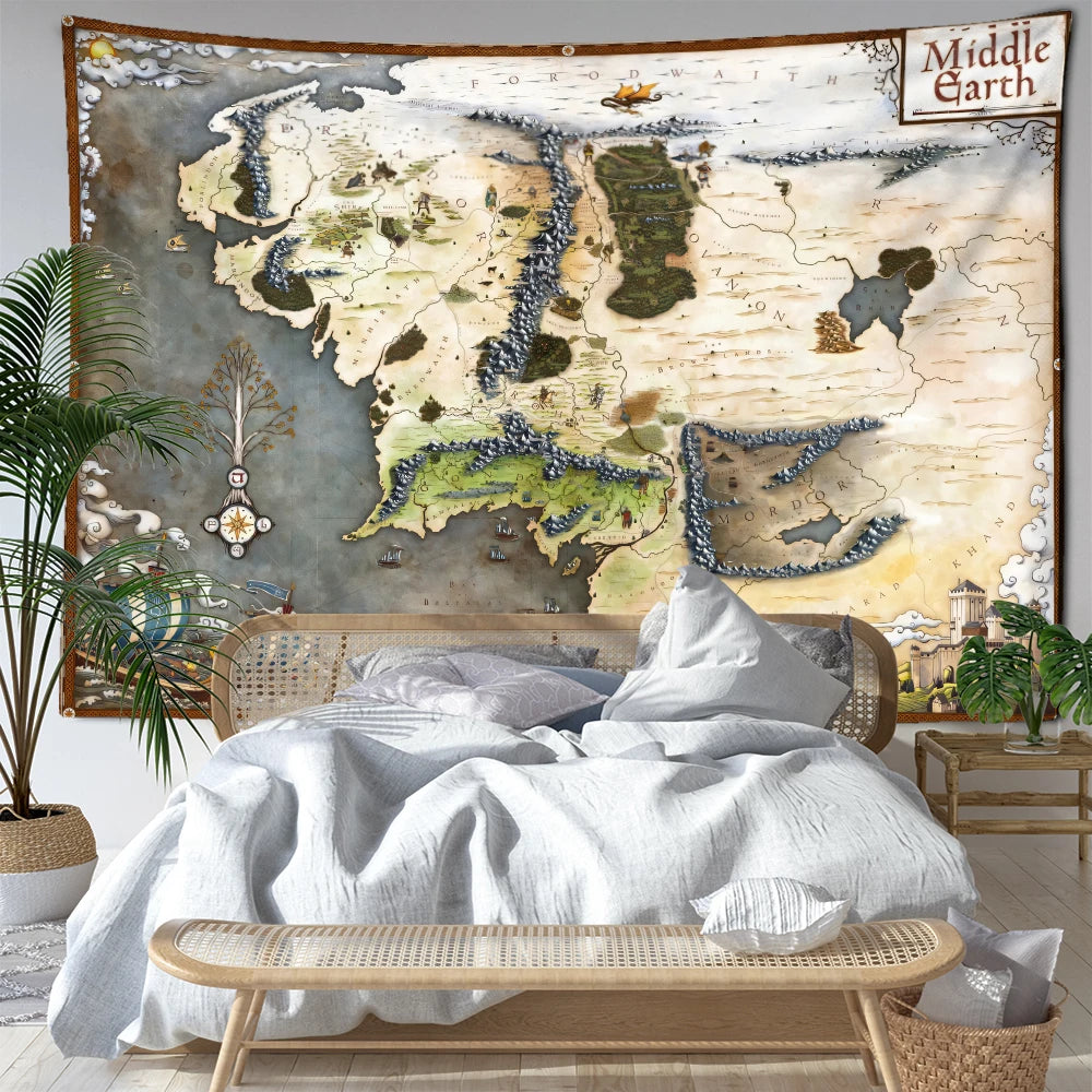 Retro Mountain Forest Map Tapestry Wall Hanging Bohemian Abstract Art Hippie Tapiz Aesthetics Room Dormitory Home Decor