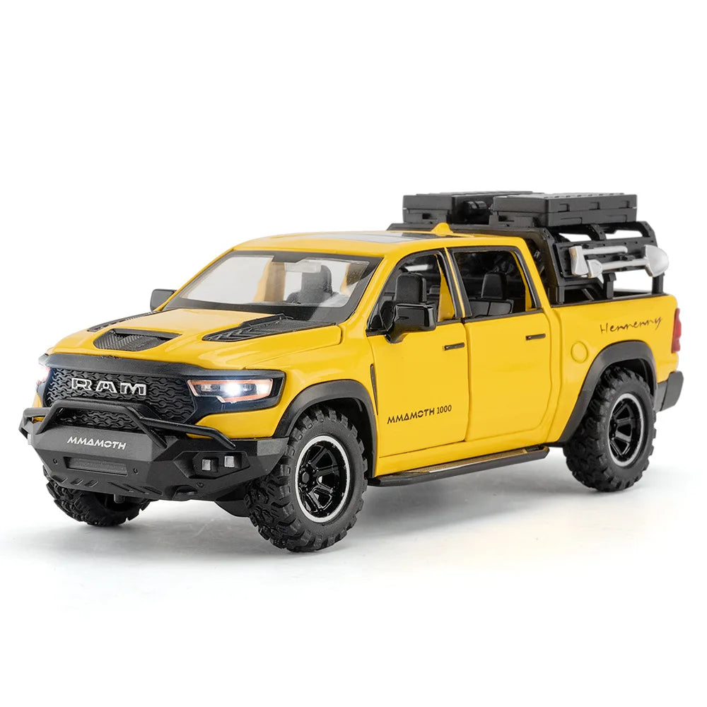 New 1:32 Dodge RAM 1000 TRX Mammoth Picku Alloy Car Model Sound and Light Pull Back Children's Toy Collectibles Birthday Gift