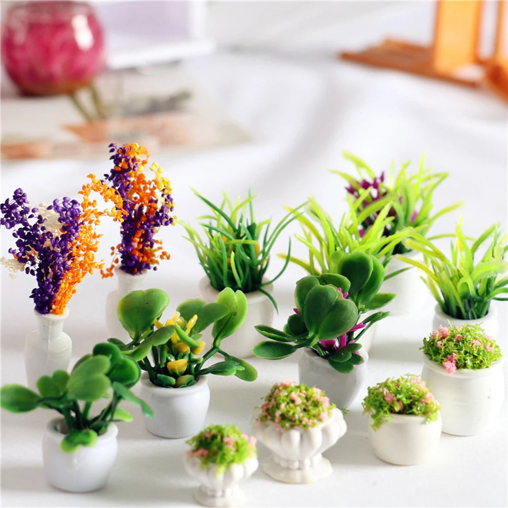 Mini Green Plant Tree Potted Doll House Miniature Furniture Home Decor Kids Toy Flower Pots Fake Simulation Plants