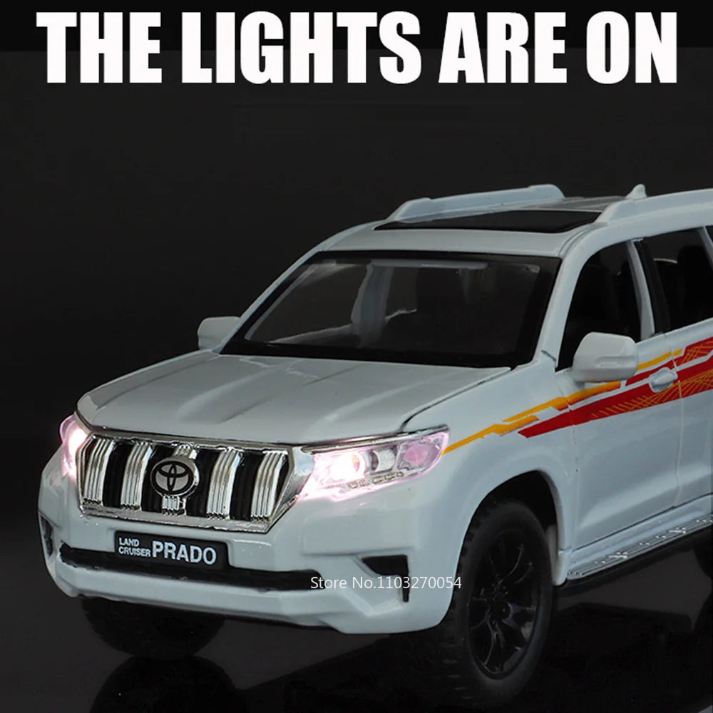 1:32 Toyota Prado Alloy Models Toys Diecast Miniature Car 6 Doors Opened Sound Light Pull Back Toy Adult Gift Collection Hobbies