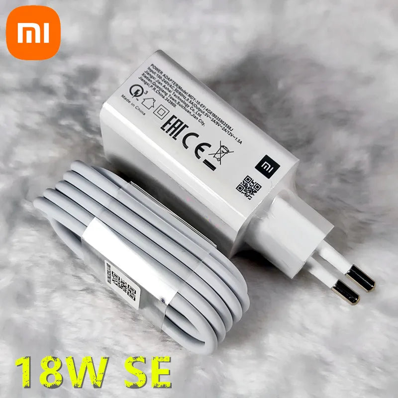 Original 18W Charger Xiaomi EU Fast Charge 3A USB C Cable For xiaomi 6 8 9  Redmi 13R 12 8 9 9T 10 8A Poco C40 M3