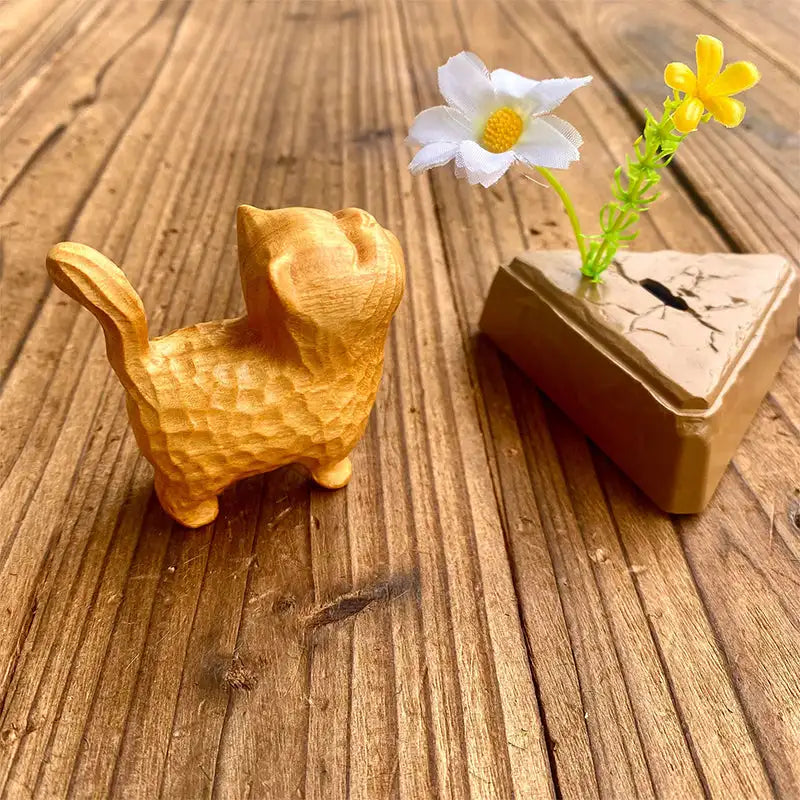 1PC Wooden Cat Ornament Mini Statues Desk Miniatures Micro-landscape Decorations Cute Cats Craft Gift