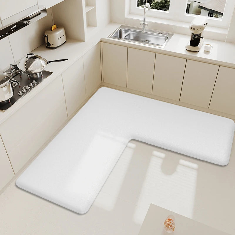 Thickened L-shaped kitchen dirt-resistant flannel water-absorbent and oil-absorbent mat non-slip soft carpet