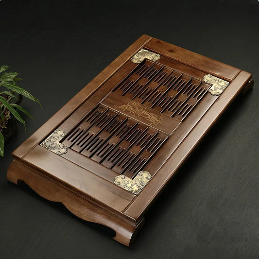 Chinese Solid Wooden Tea Tray ware Kung Fu  Set Carving Table Drawer Vintage Home Decor Type Storage Drainage  Board