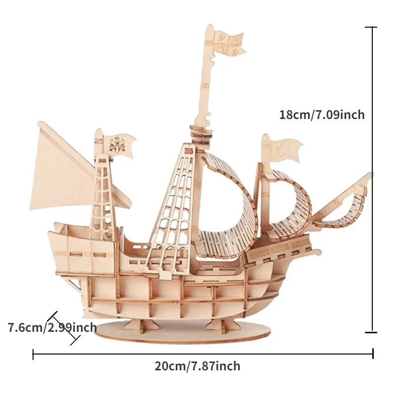 DIY  Sailing Ship Toys 3D Wooden Puzzle Toy Assembly Model Wood Craft Kits Desk Decoration for Children Kids