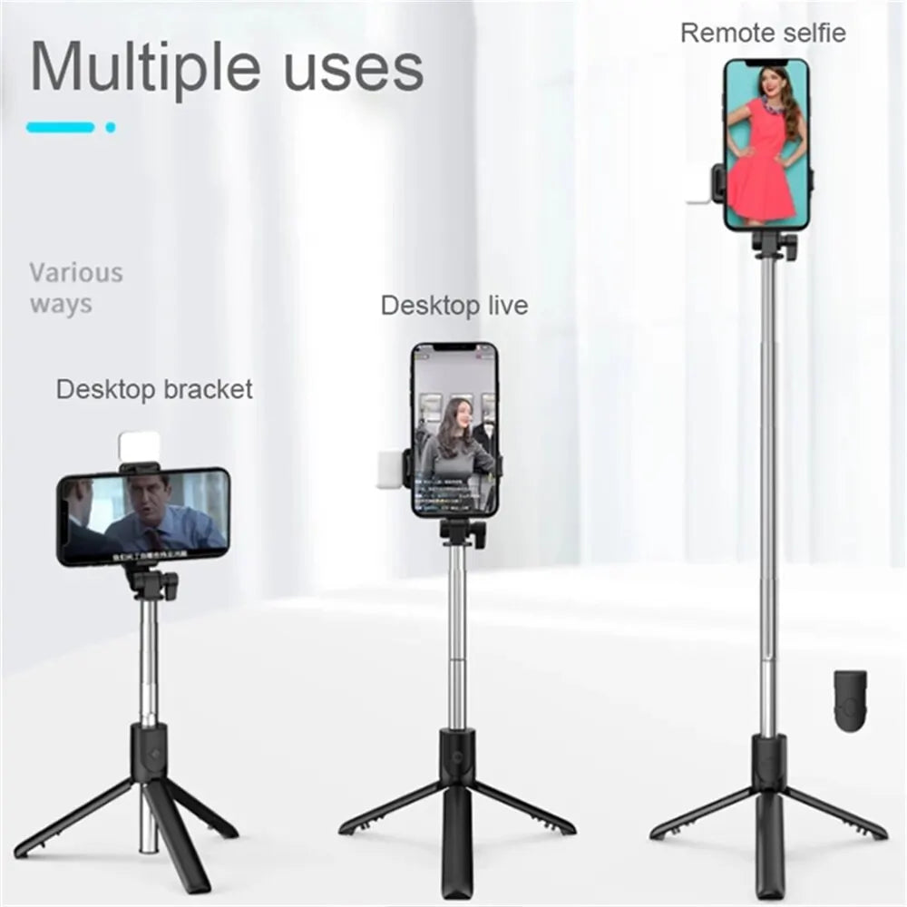 3 In 1 Selfie Stick Bluetooth Remote Tripod with Fill Light Foldable Bracket for Cell Smartphones for Tiktok Video Live Holder