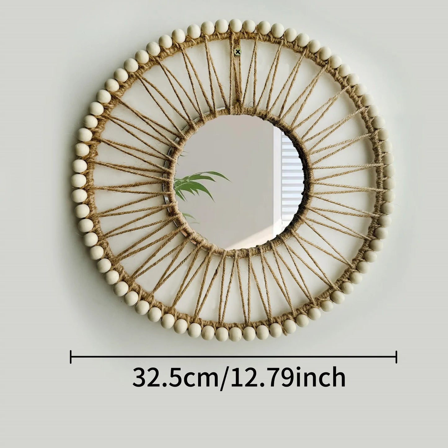 Hand-woven Nordic decorative hanging mirror creative wall sofa porch homestay style background wall hollow out decor mirror