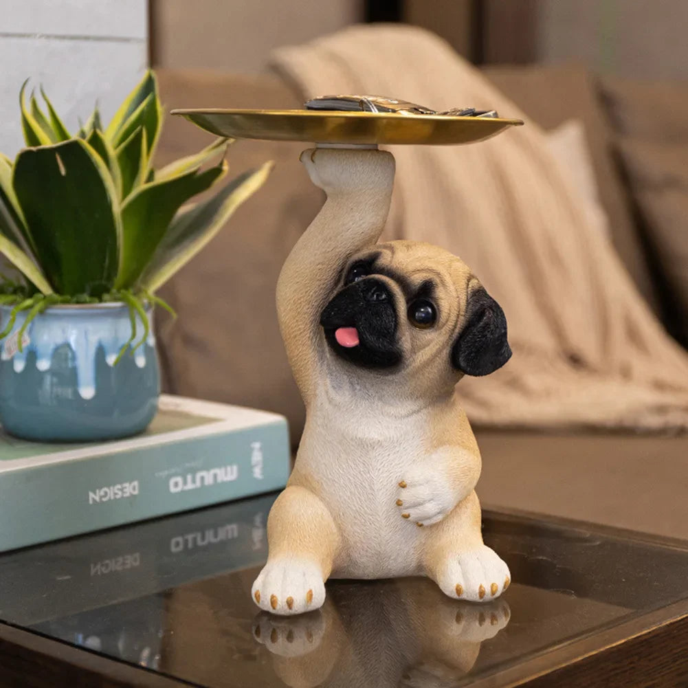 Cute Pug Dog Ornaments Resin Crafts Decorative Pug Dog Statue Versatile Pug Dog Widget Plate Living Room Hallway Home Decoration