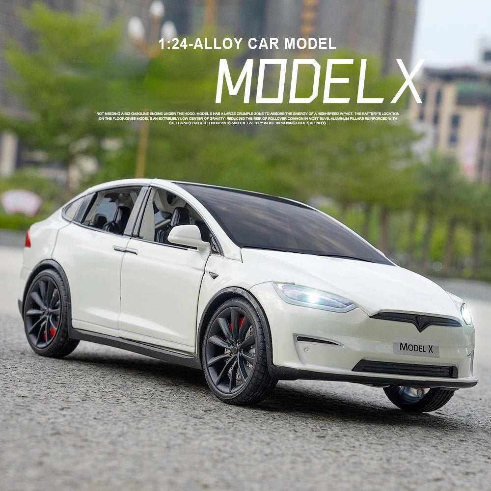 1:24 Tesla Model X Simulation Alloy Car Model Vehicle Sound And Light Pull Back Toy Car Boy Collection Decoration Gift C292