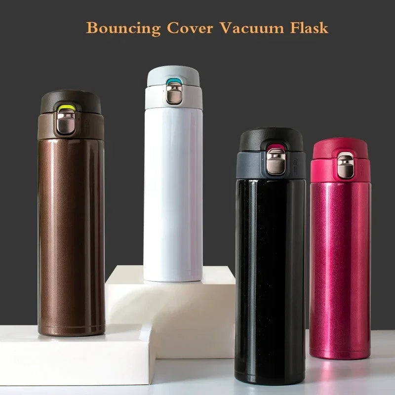 500ML Stainless Steel Bouncing Cover Vacuum Flask Thermos Cup Coffee Tea Milk Thermo Bottle Stainless Steel Coffee Mug Thermos